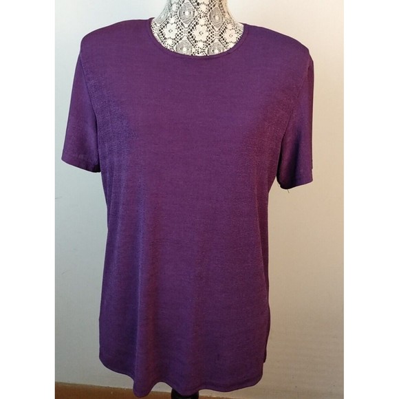 I.C.I. Women Vintage Short Sleeve Purple Shoulder Pads Top SZ M - Picture 2 of 4